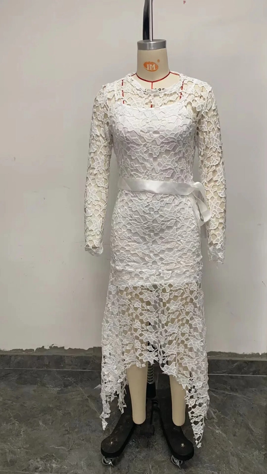 Plus Size Long Sleve Dress Stunning Stand Collar Lace Up Dress