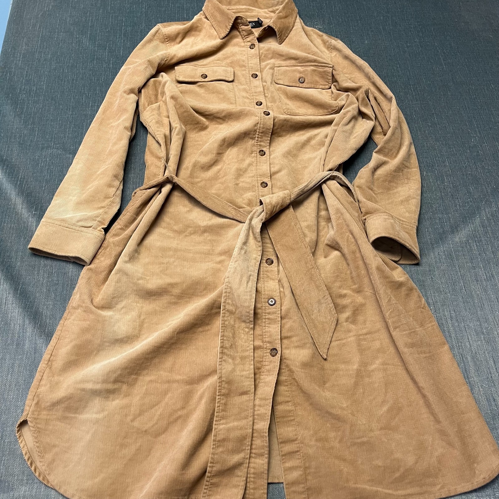 Lauren Ralph Lauren Women’s Shirt Dress Size 18W Beige Midi Tied Corduroy