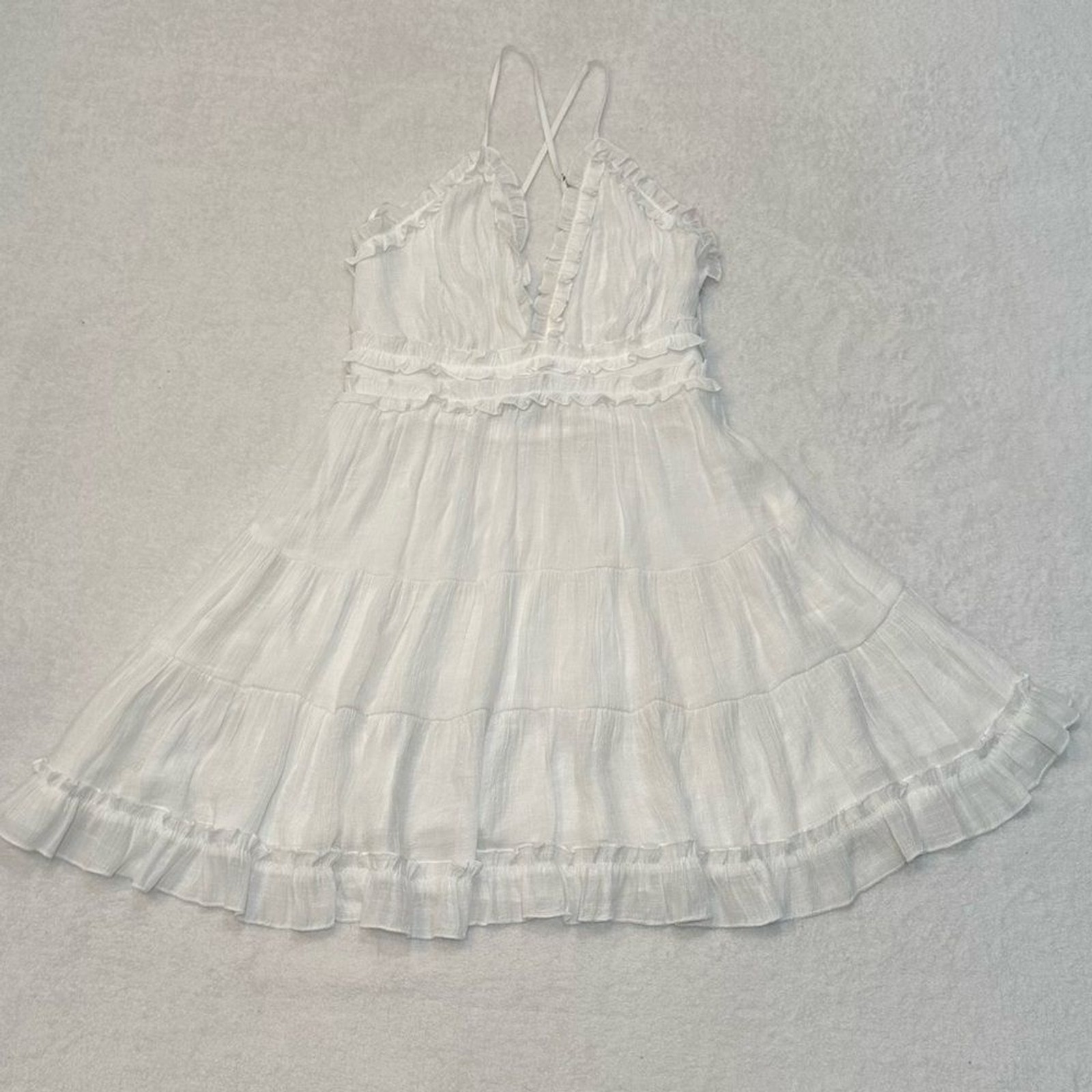 Aakaa White Ruffled Tiered adjustable Spaghetti’s Straps Mini Dress Size M
