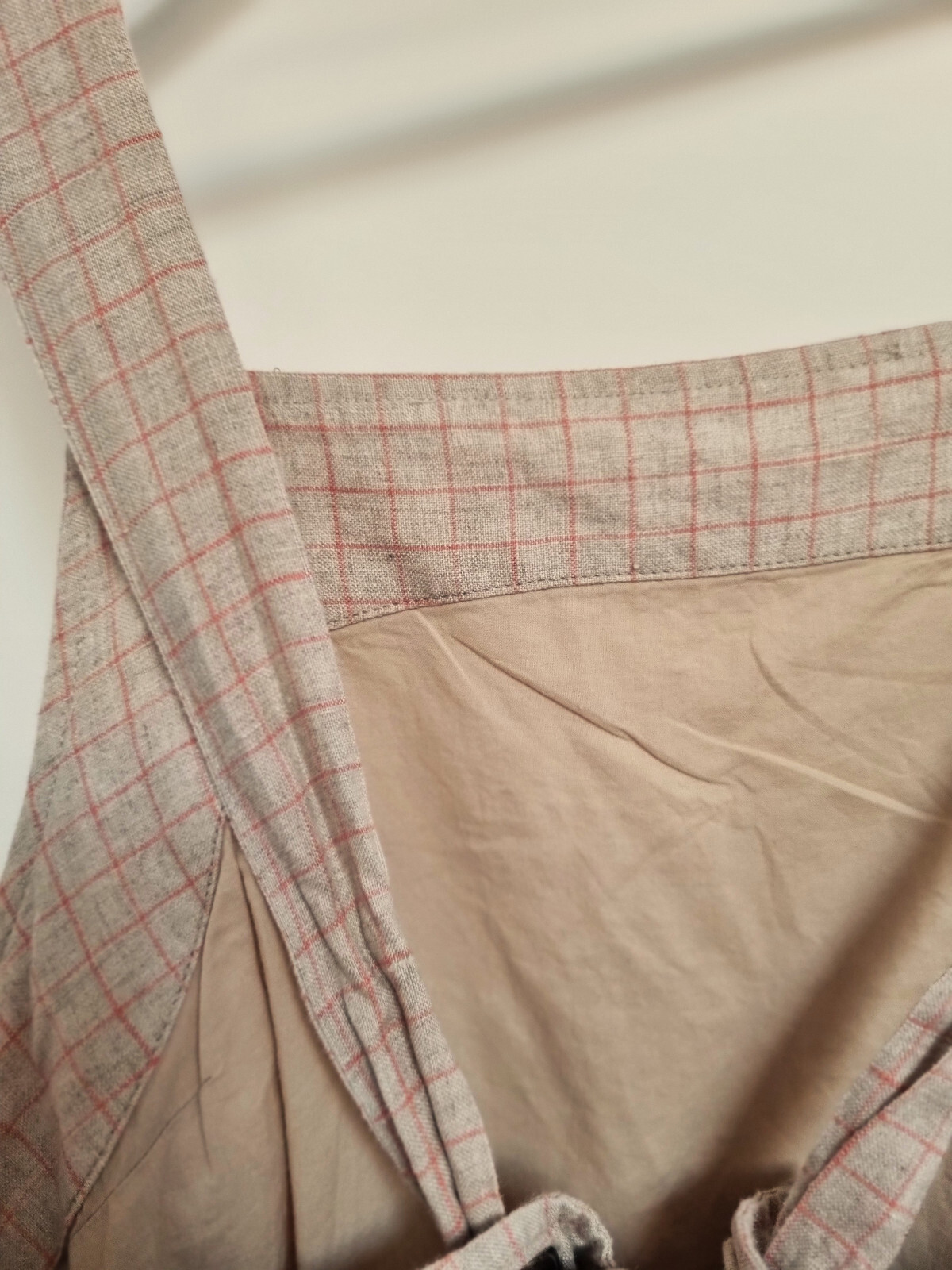 POL Australia Pinafore Dress Size US 6 UK 12 Check Windowpane Linen Beige