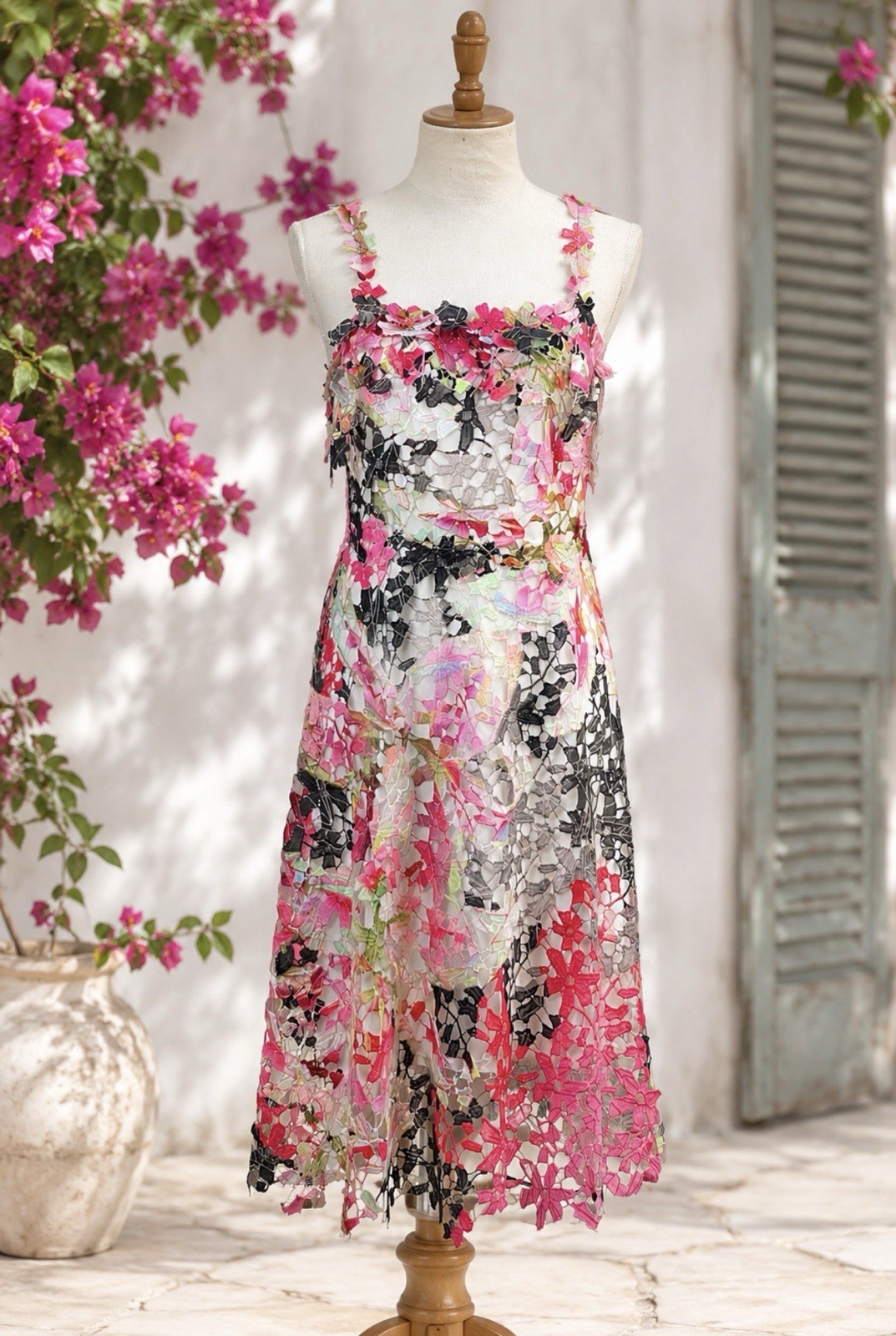 ELIE TAHARI Gelsie Floral Burnout Dress Satin Slip Romantic Cottagecore Size 8