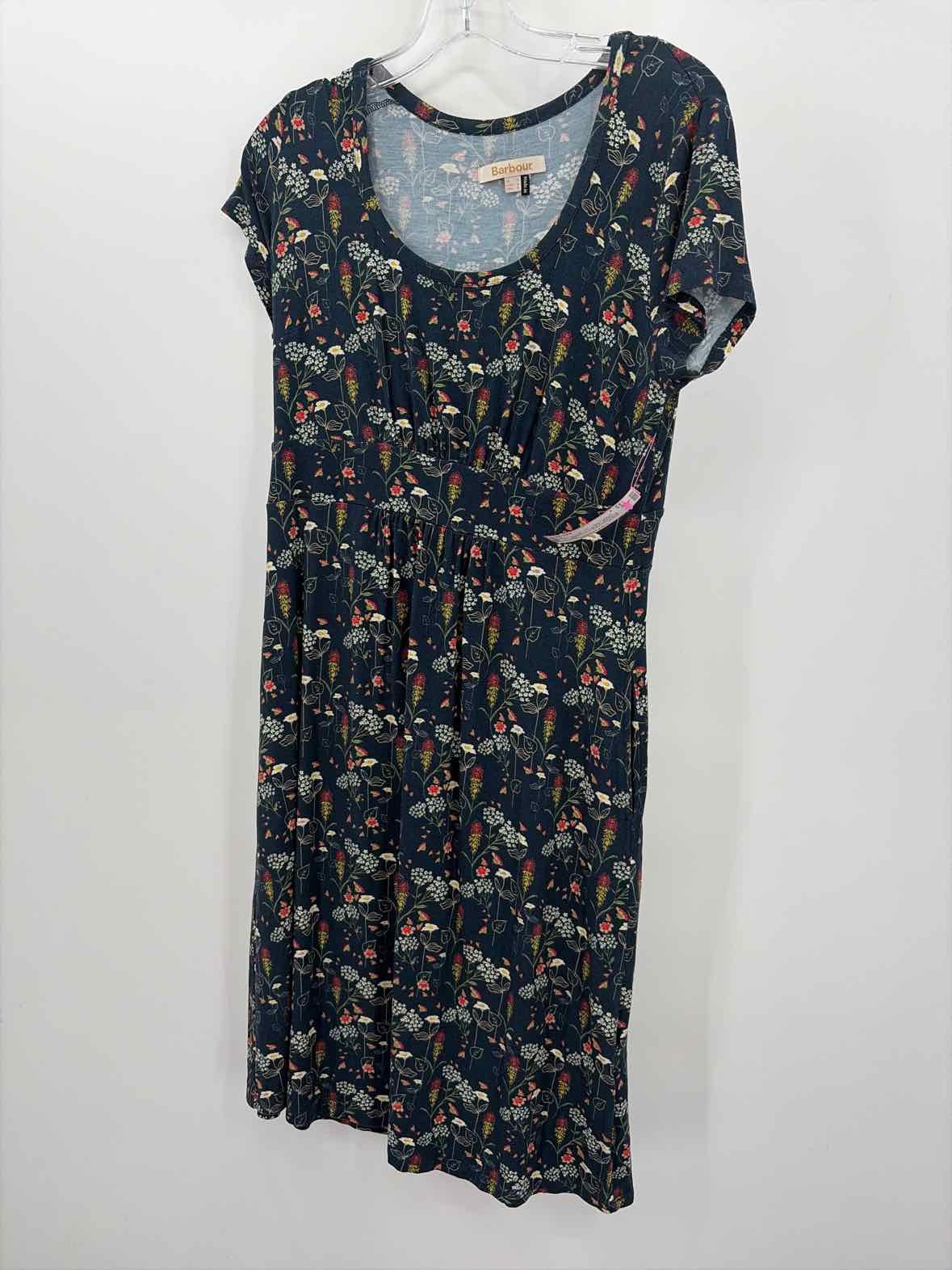 Pre-Owned Barbour Navy Size 8 Floral Knee Length Short Sleeve Dress