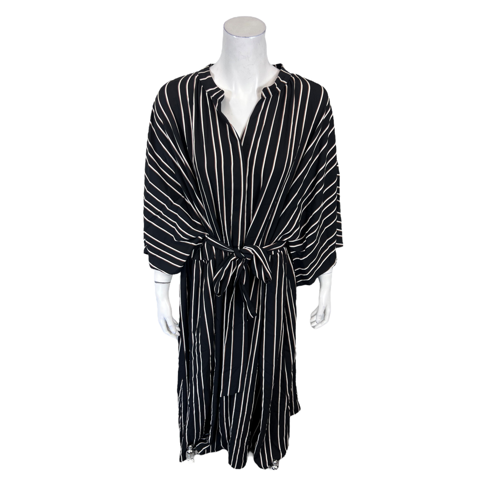 Girl With Curves Womens Dolman Midi Dress with Self Belt Black Stripe Large Size