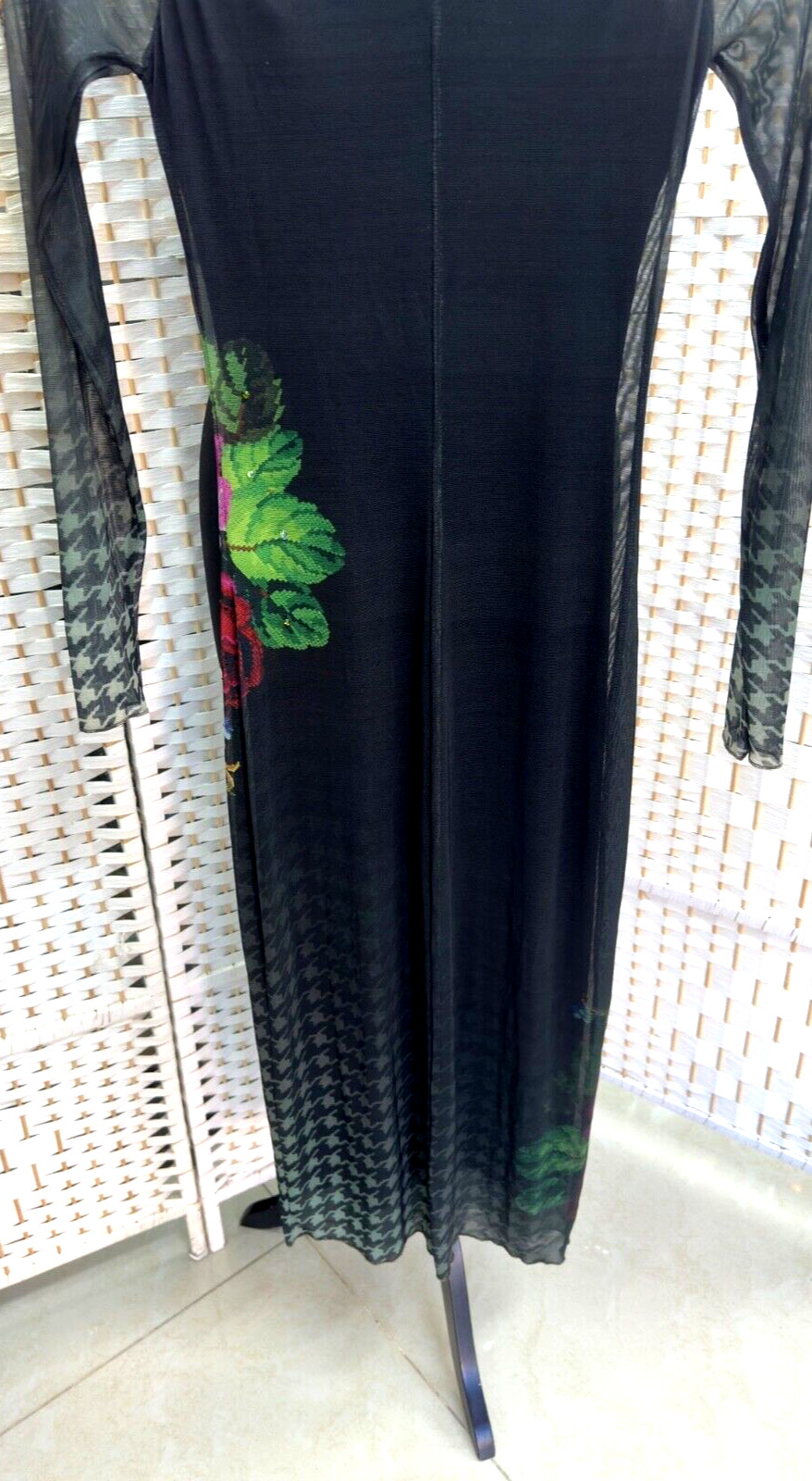 Michal Negrin Length Black Dress With Colorful Flowers Dress Size – XS –