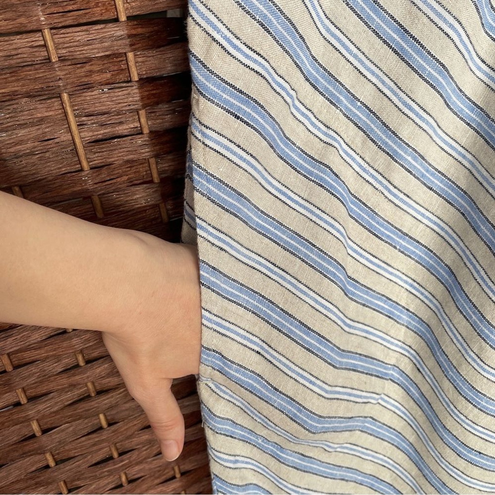 Lands’ End Sleeveless Striped Midi Dress 100% Linen Nautical Sailor Cruise, M.