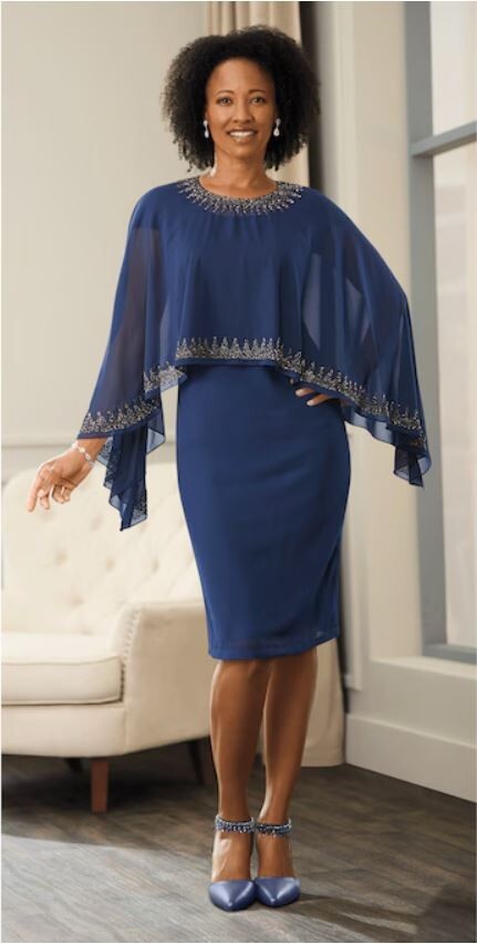 Size 10 Ashro Navy Blue Formal Wedding Party Vita Embellished Cape Jacket Dress