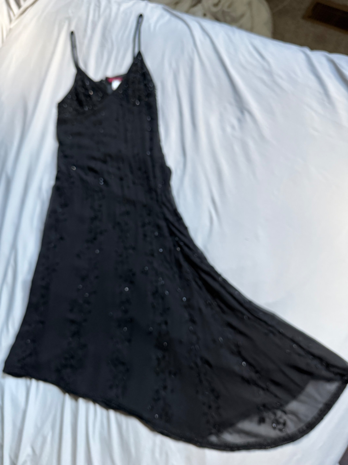 Emma Black Midi Black Embroidered Beaded Asymetrical Cocktail Dress Size 2, 4