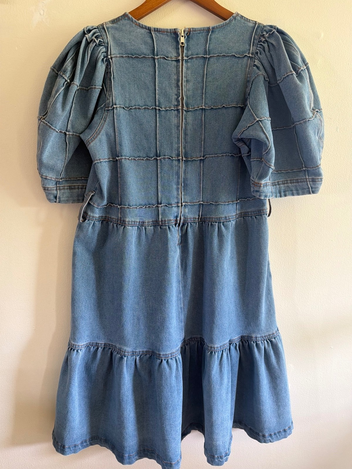 Rockin C Denim Tiered Mini Dress Puff Sleeves Size Medium