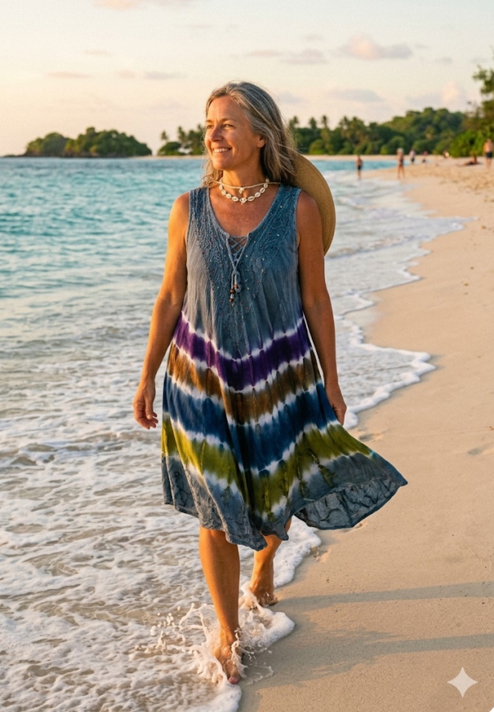Women’s Tie Dye Boho Vibe Sundress ONE SIZE Casual Beach Dress Sleeveless Rayon