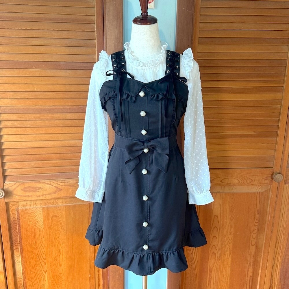 Liz Lisa Jirai Kei Gyaru Kawaii Dollcore Black & White Long Sleeved Dress S