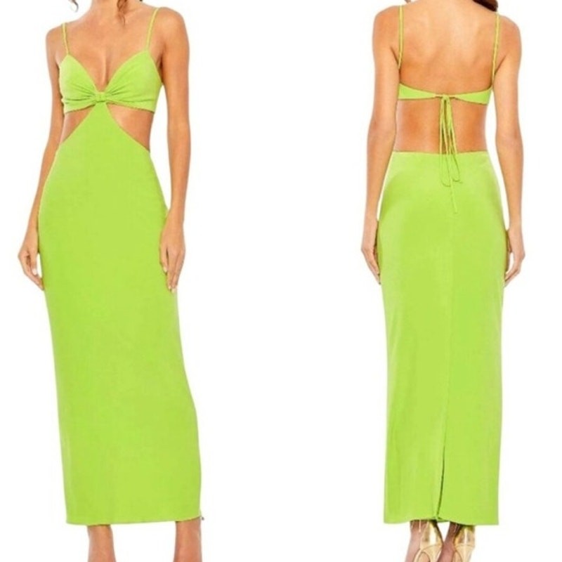 Ieena for Mac Duggal 27110 Column Body Cutout Maxi Dress Sage Green Size 8 NWT
