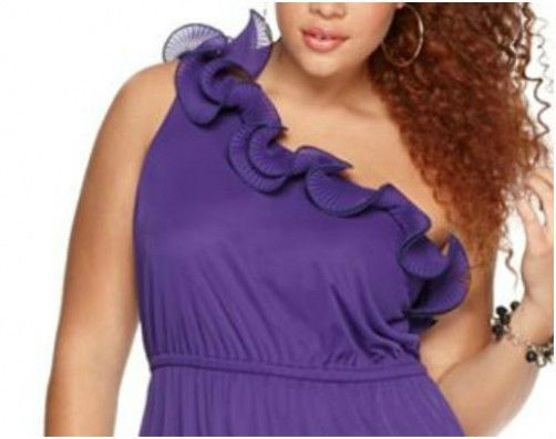 NWT-Jump ~Size 2X~ Romantic Ruffles One Shoulder Purple Dress 2X Empire Waist