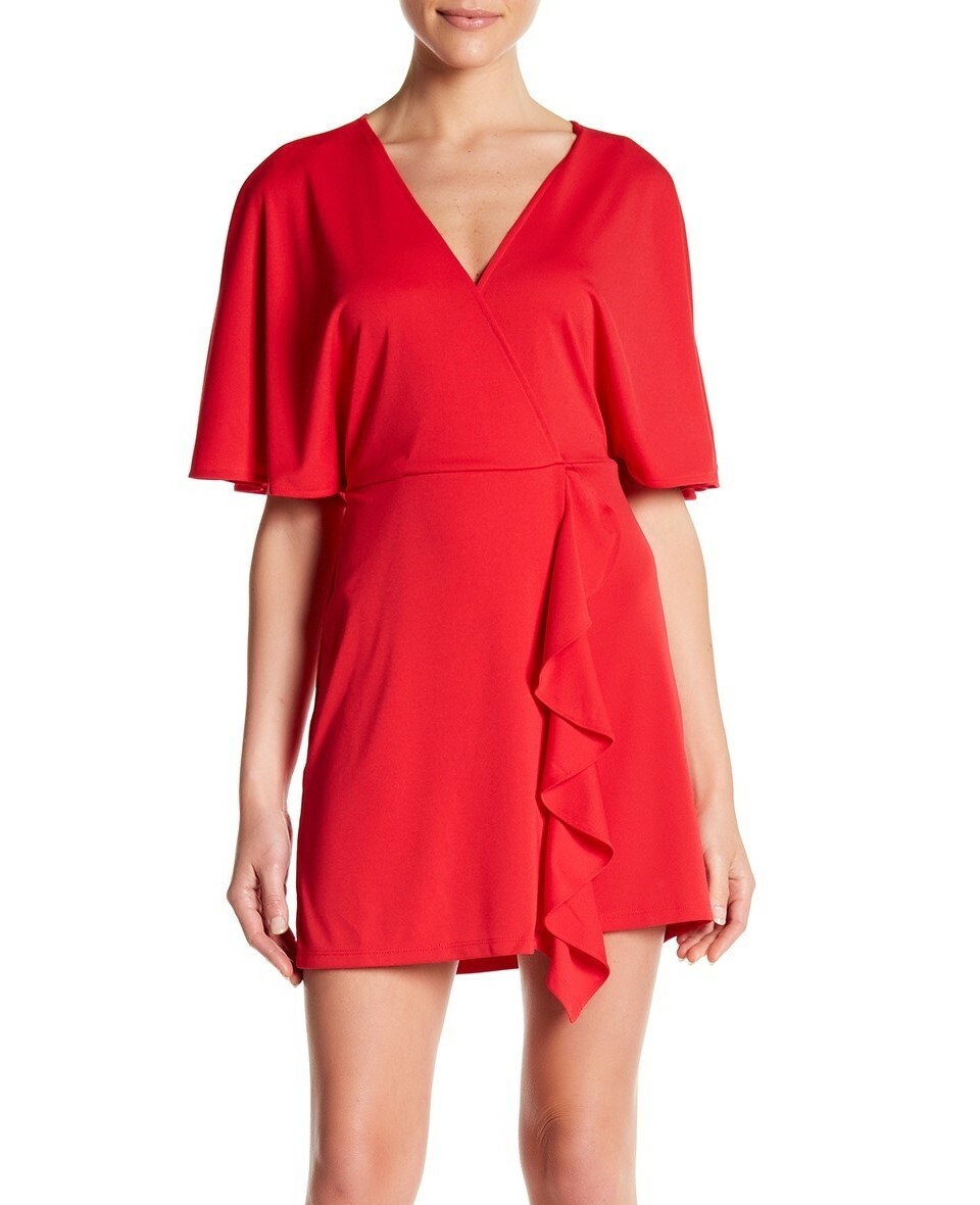 Free Press 163295 Women’s Ruffled Short Sleeve Sheath Dress Red Sz. Small