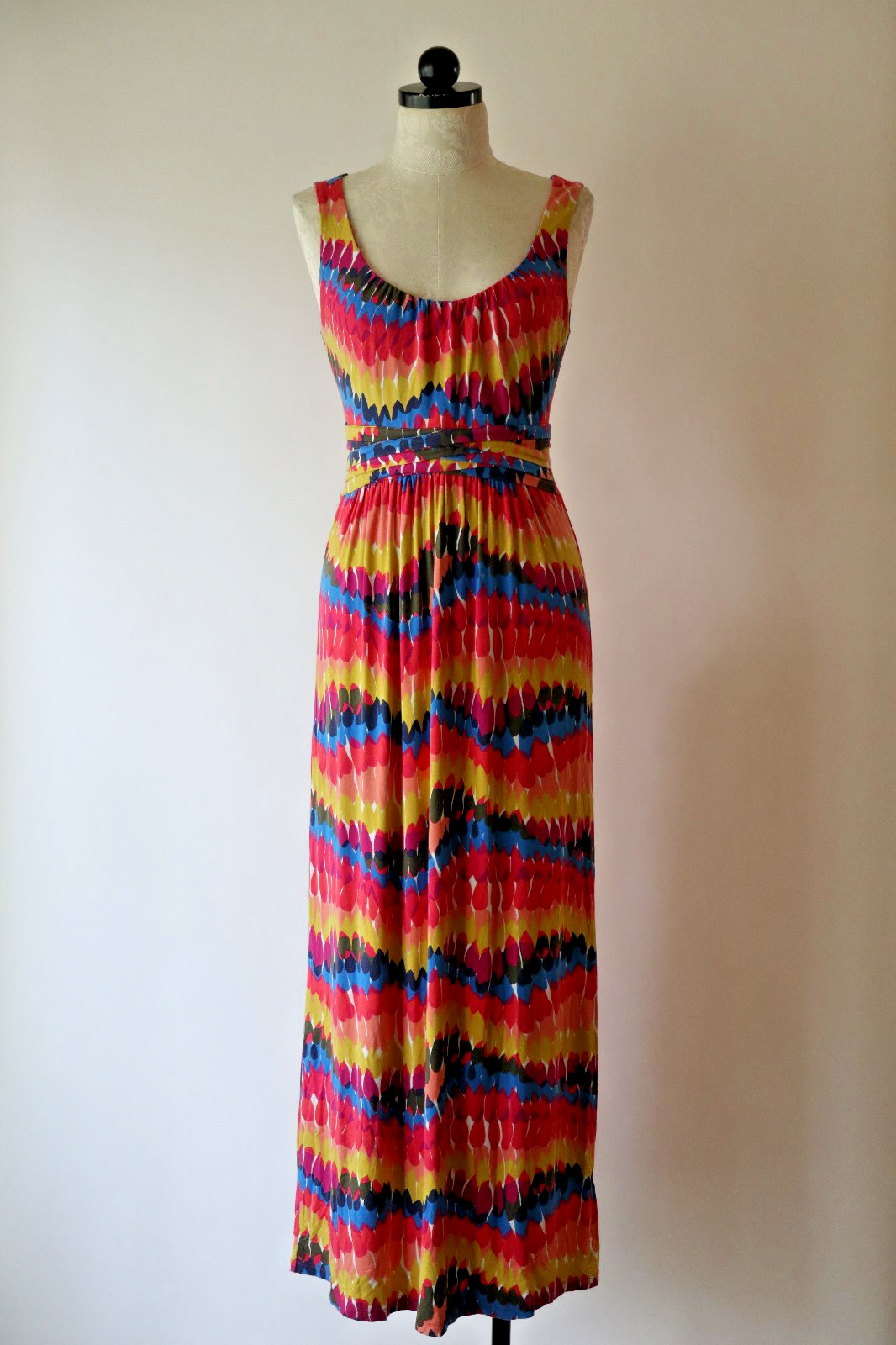 Boden Pink Blue Rainbow Stretchy Jersey Knit Sleeveless Long Maxi Dress Women 6R