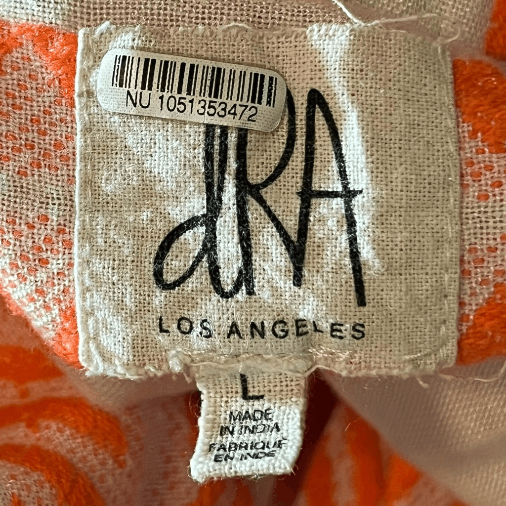 DRA Sera Orange & White Aztec Print Button Down Lined Short Sleeve MIDI Dress Sz