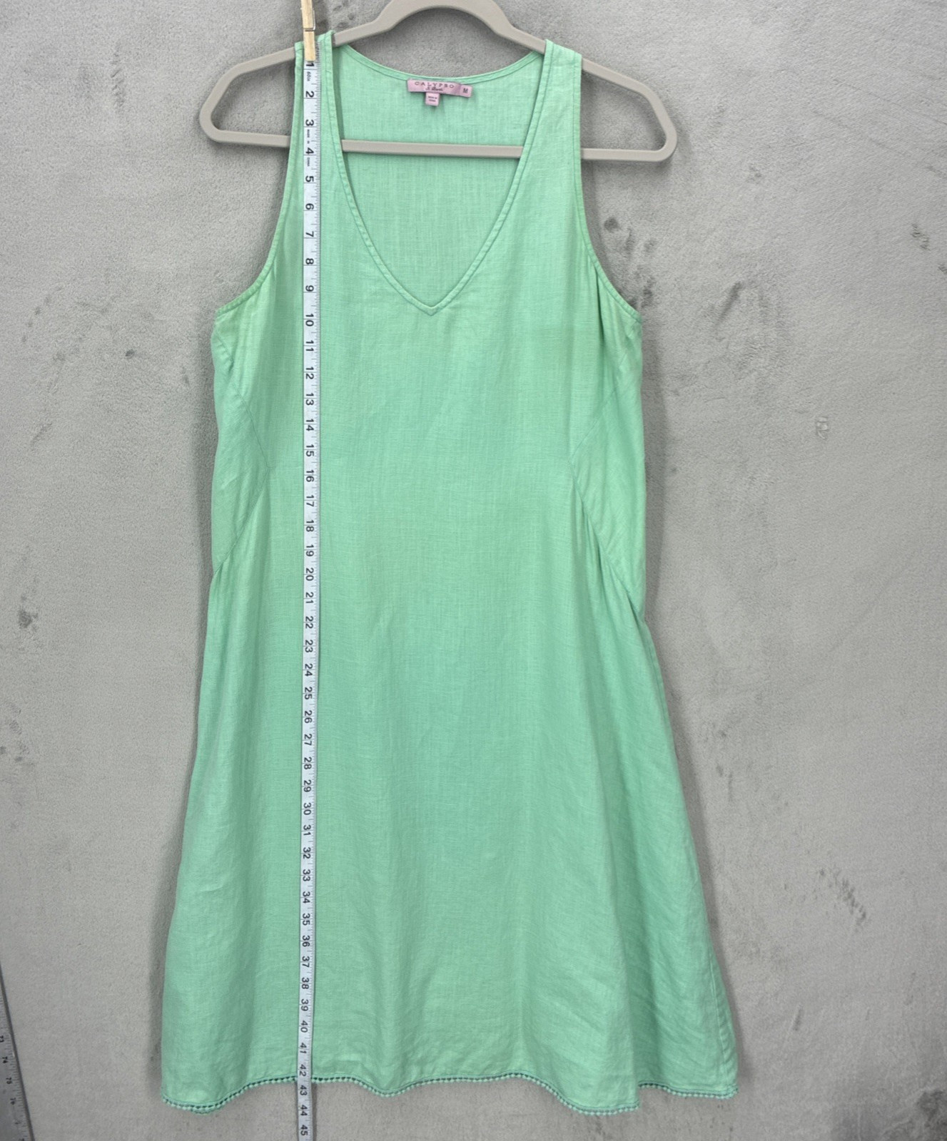 Calypso St Barth Dress 100% Linen Mint Green Pom-Pom Fringe Trim Minimalistic