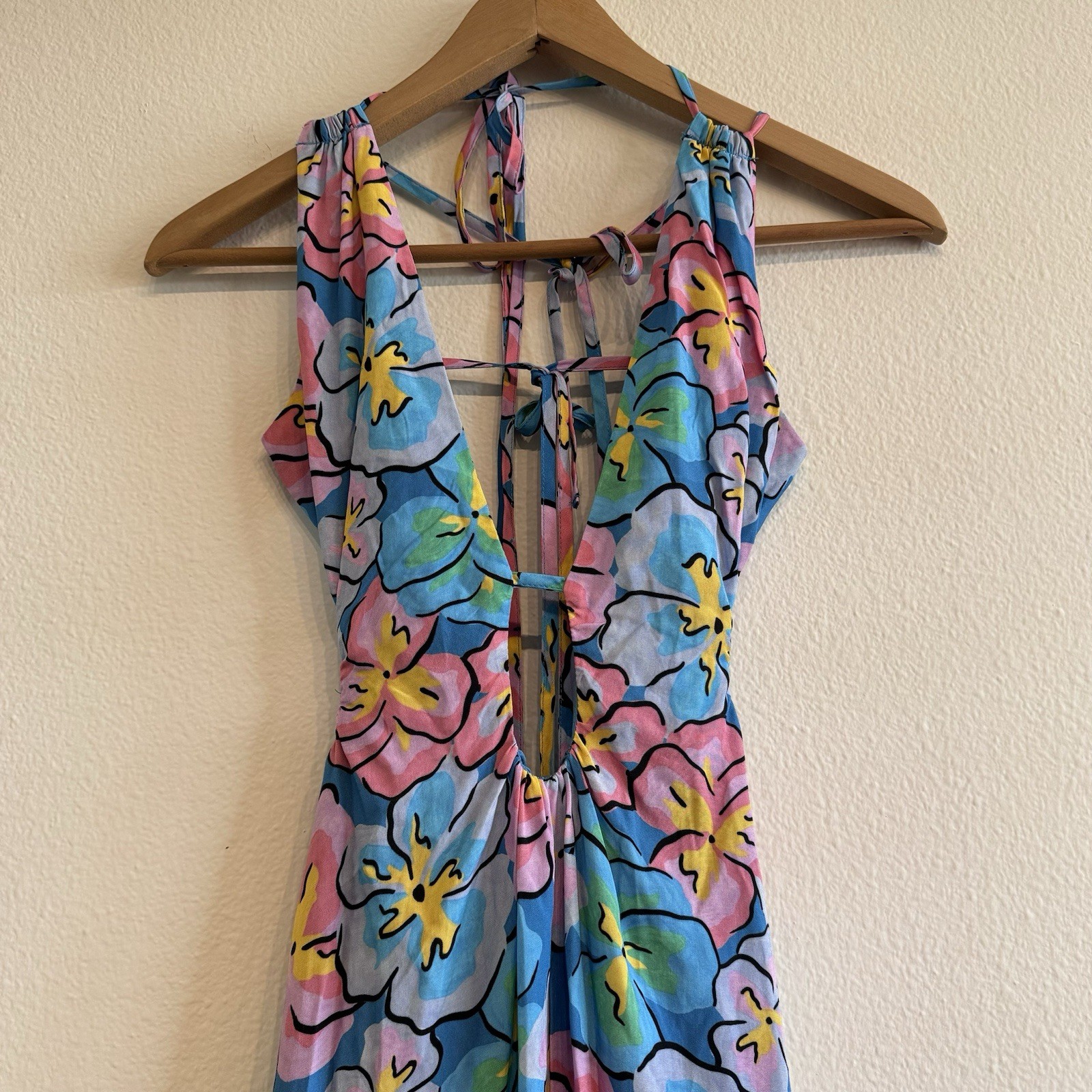 For Love & Lemons Yasmin Open Back Floral Maxi Dress Vacation 100% Bamboo XL NWT