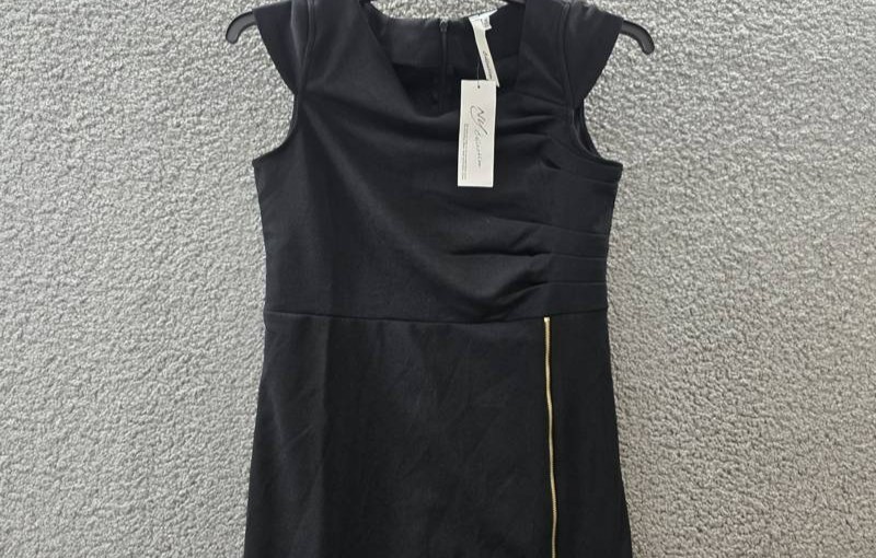 Ny Collection Petite Exposed Zipper Cap Sleeve Dress Women’s PM Black Back Zip