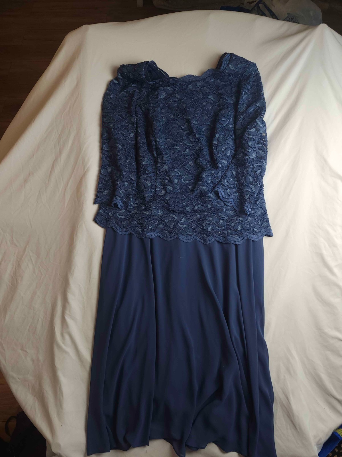 Alex Evening Navy Blue Lace Chiffon Midi Special Occasion Dress Womens Size 16W