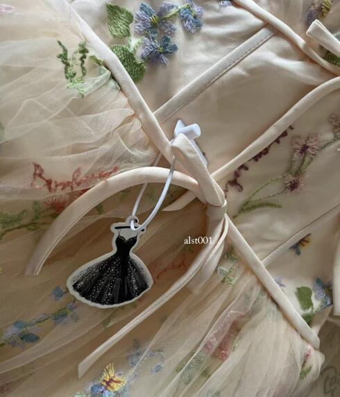 LADY Womens Embroidery Flower Puffy Sleeve Prom Dress Lace Up A-line Midi Dress