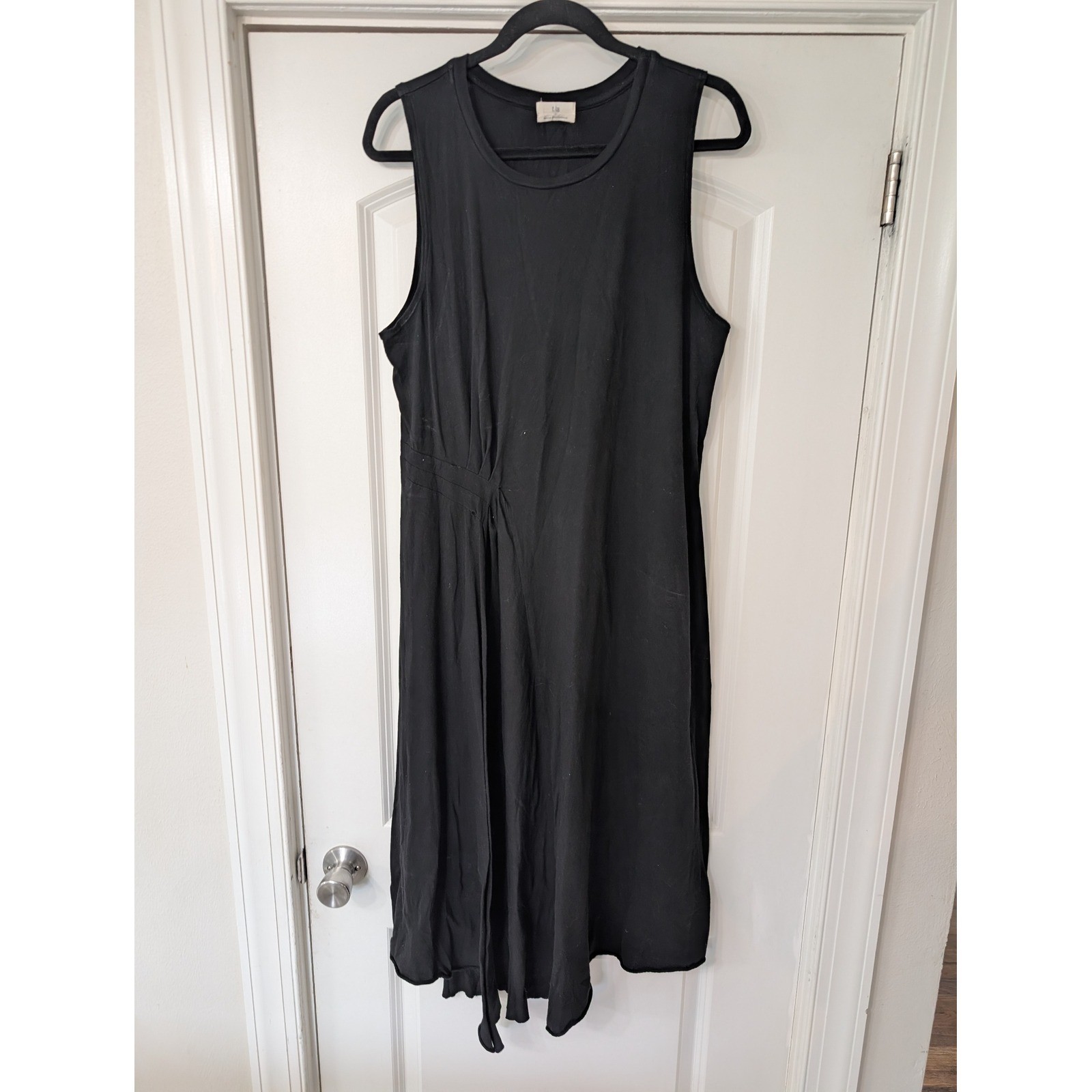 t.la Anthropologie Womens Black Cotton Sleeveless Pleated Waist Midi Dress L