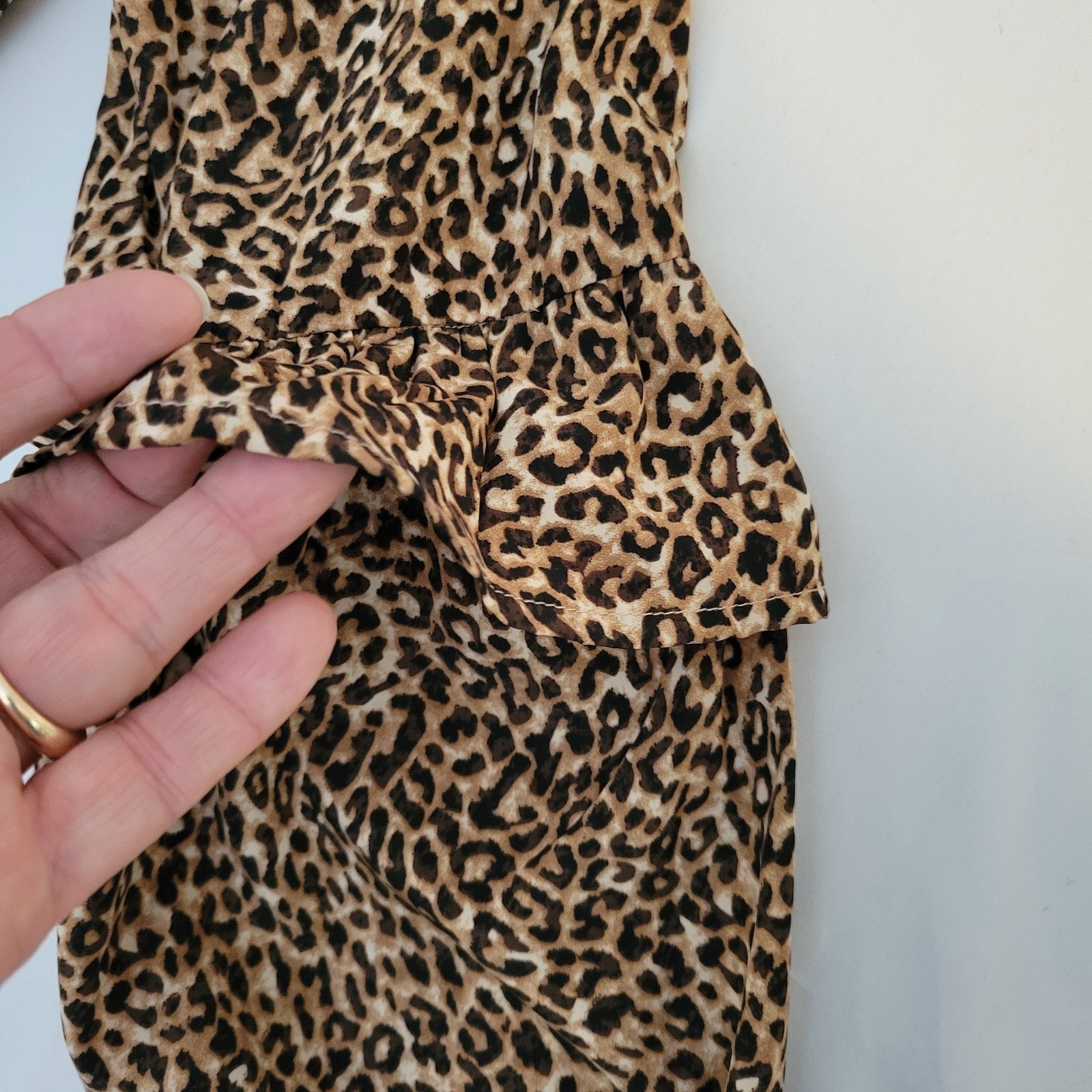 Leopard Animal Print Dress Womens Large Brown Ruffle Tiered Sleeve 90s Mob Wife