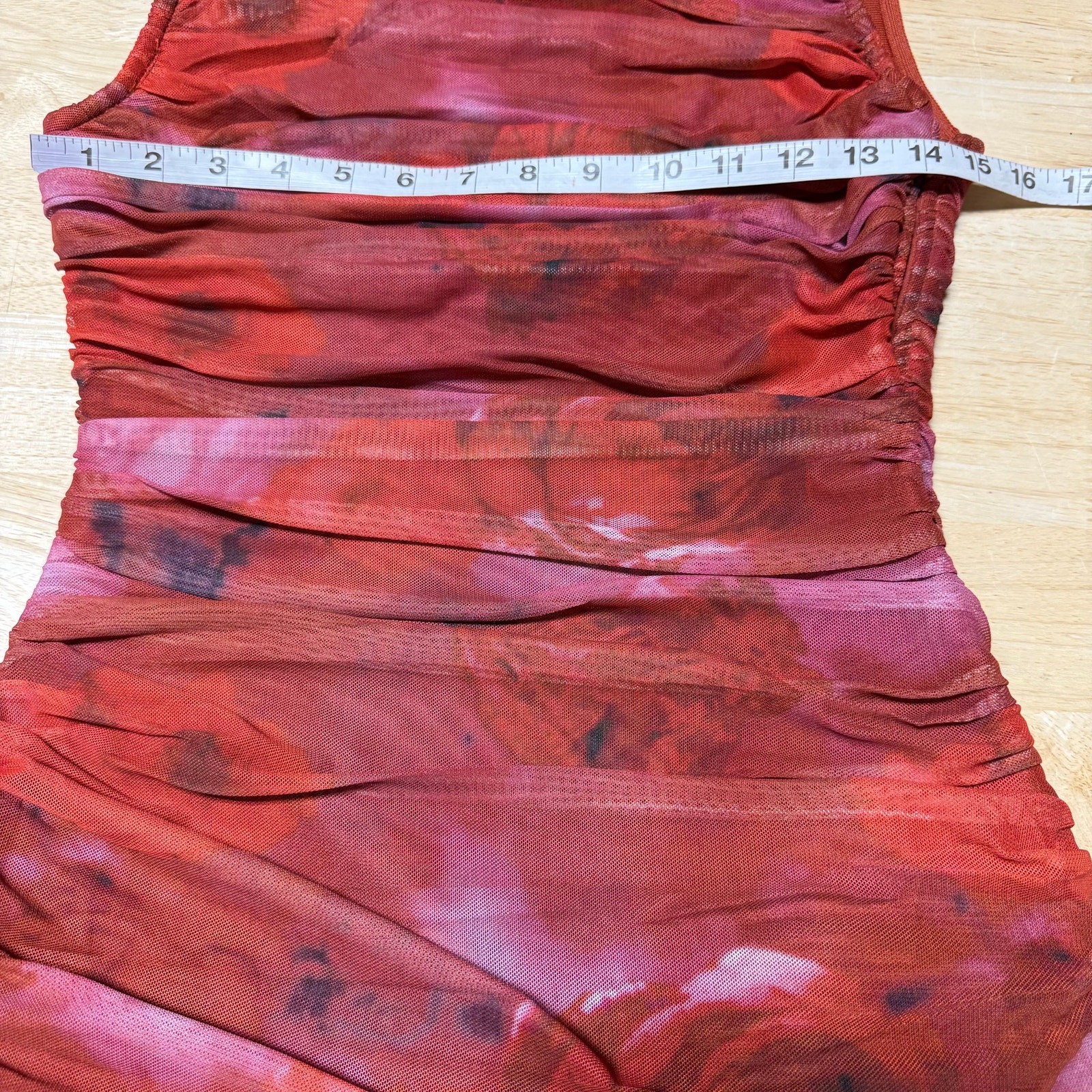 Elliatt NWT Elise Mesh Ruched Maxi Dress Red Motif Size S Sleeveless Bodycon