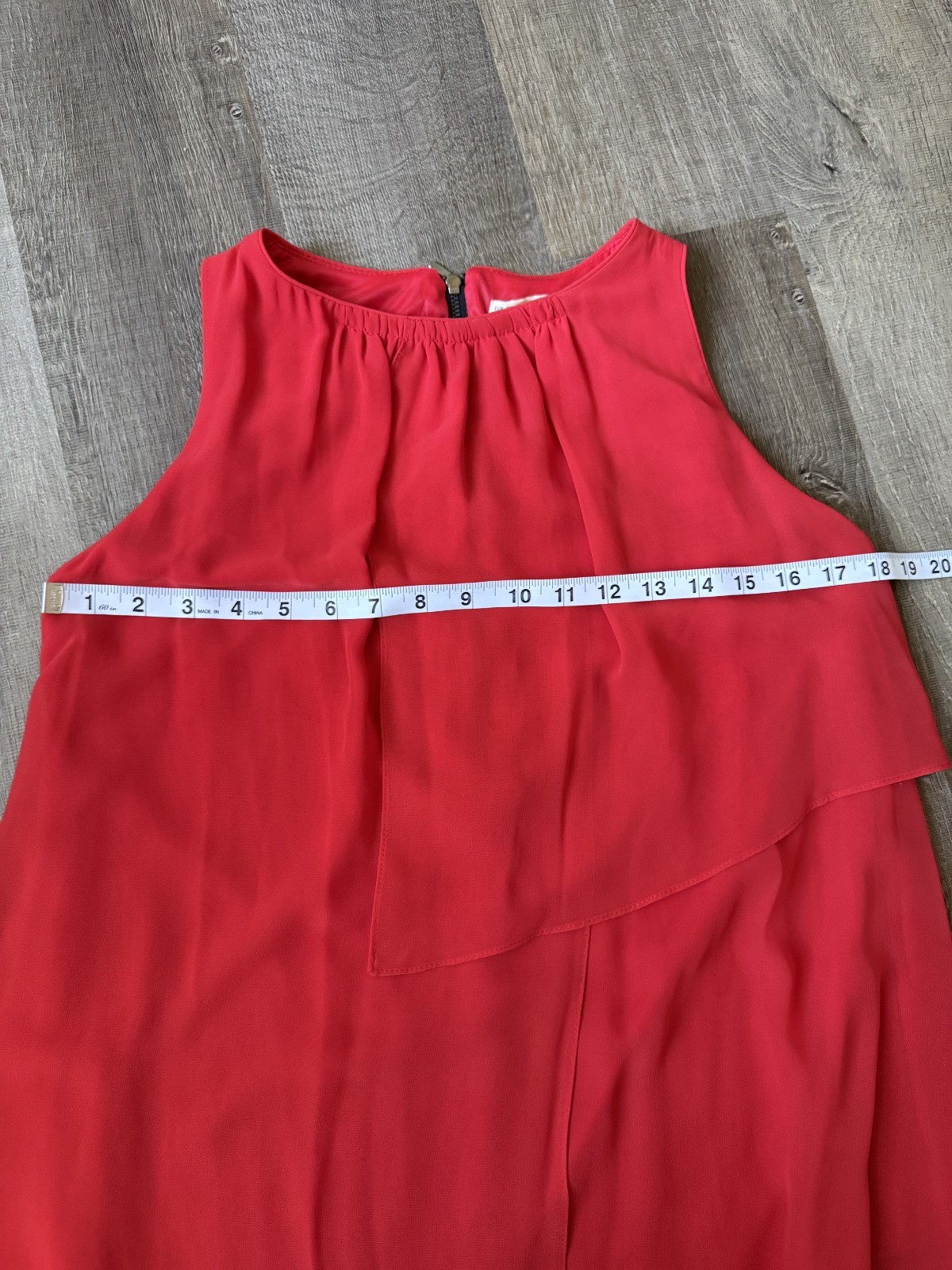 Sfera Red Sleeveless Shift Dress M Layered Ruffle Sheer Overlay Cocktail Party