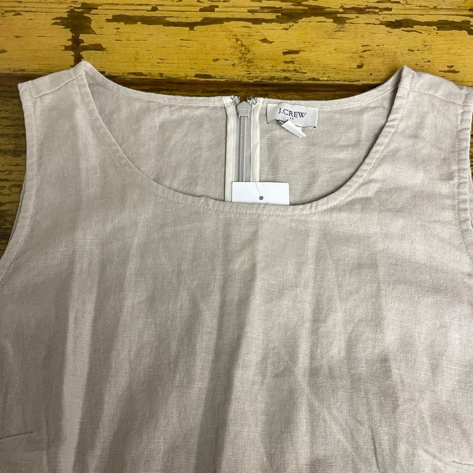 J. Crew Factory Linen-Blend Shift Mini Dress Cream/Tan Sz 6 Minimalist Coastal