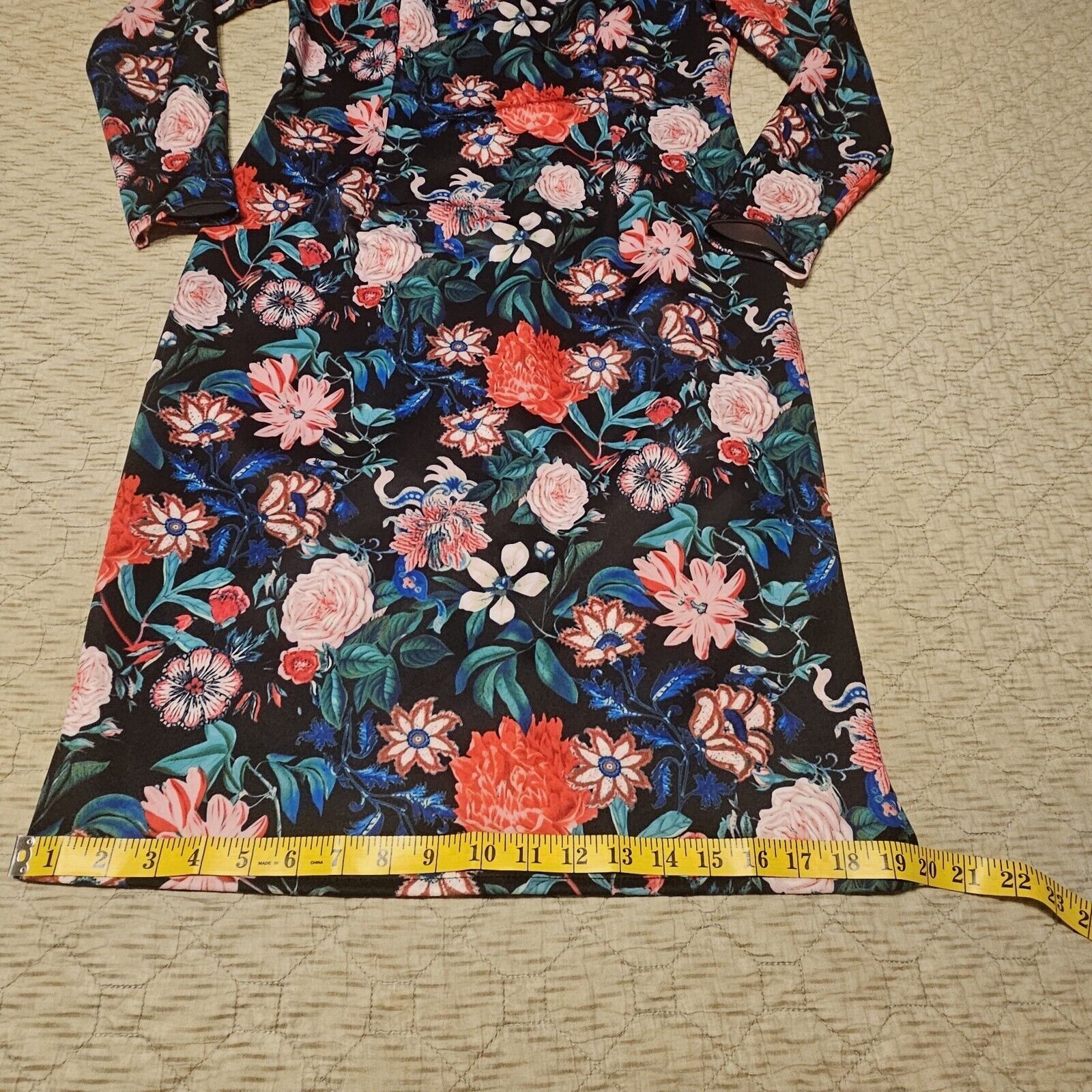 Project Runway Floral Fitted Dress Size Large Long Sleeve Midi BodyCon Colorful
