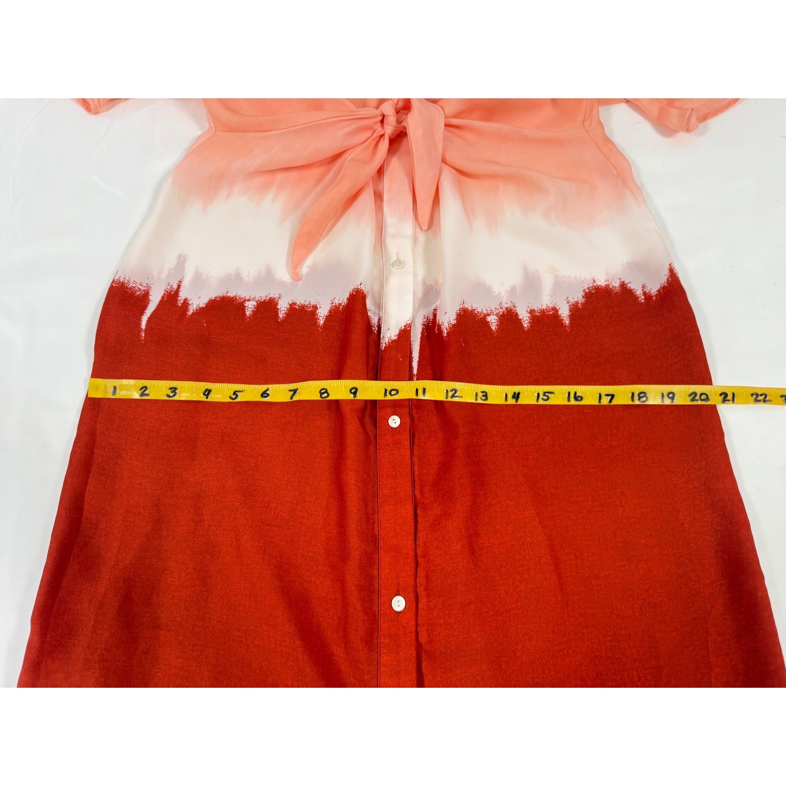 Anthropologie Mango Tie-Front Dip-Dye Midi Shirt Dress Peach Orange Rust Ombre