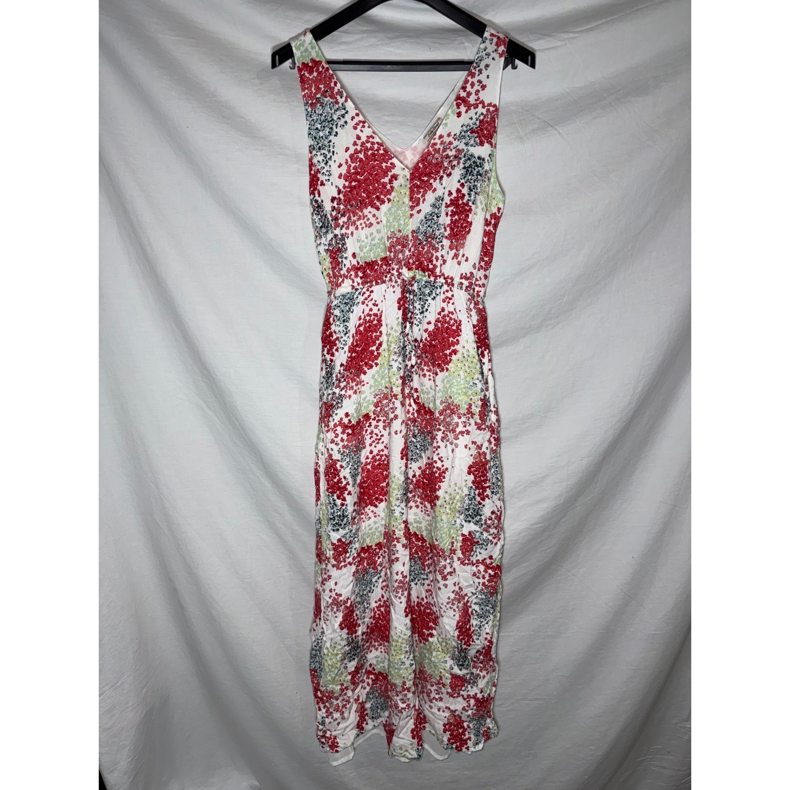 Lucky Brand Womens XS Floral Print Sleeveless V-Neck Maxi Dress Red White Boho