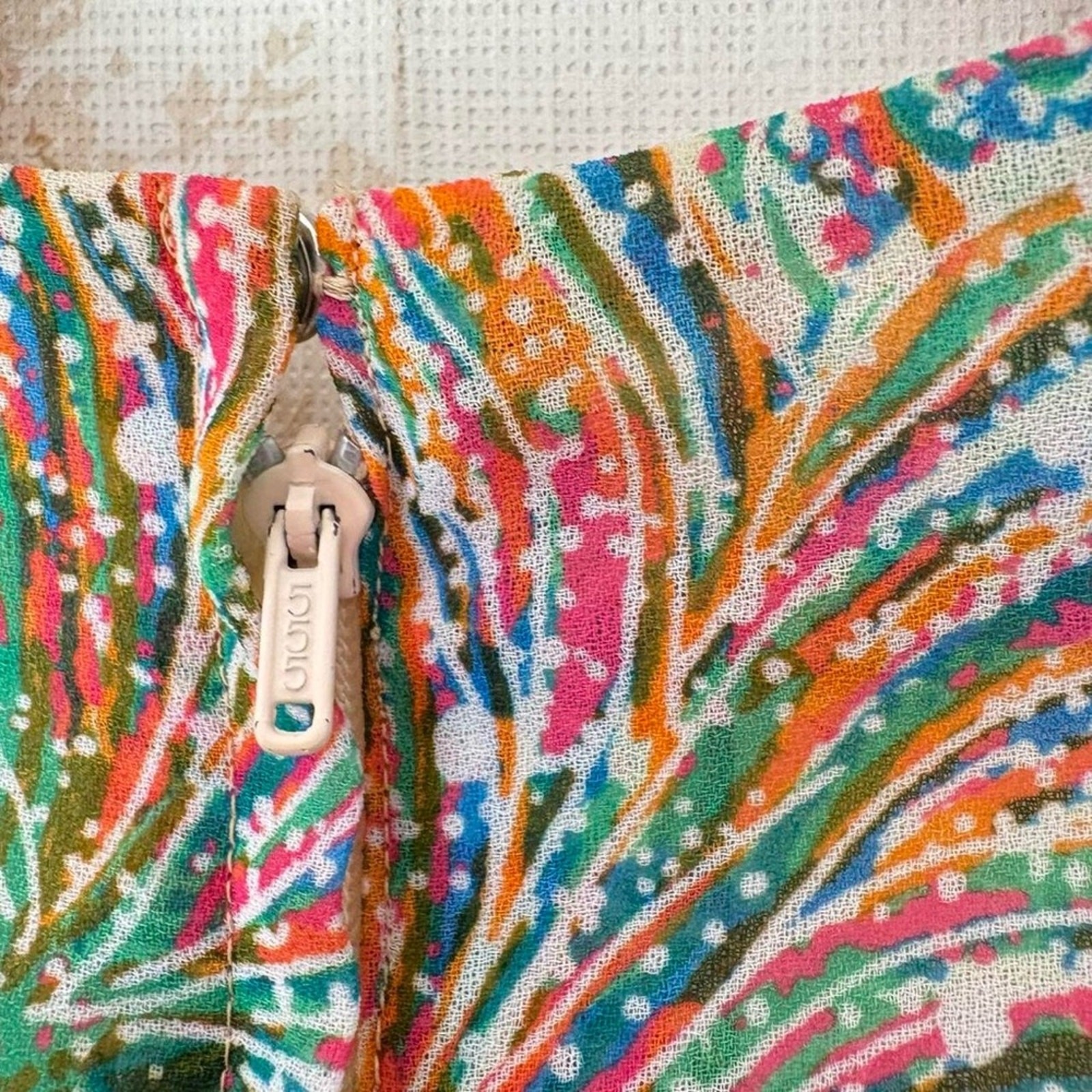 Vintage 50s 60s rainbow floral print short sleeve square neck midi party dress
