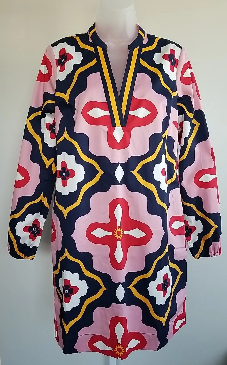 Boden Notch Neck Mini Shift Dress NWT US 6 Mod Bold Tile Navy Yellow Pink Red