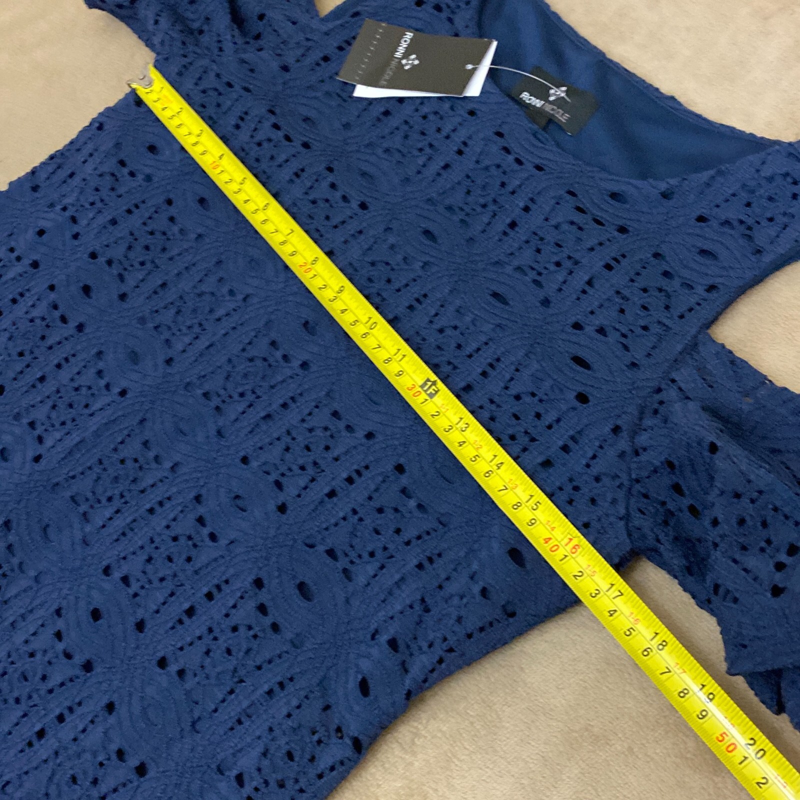 NWT Ronni Nicole Womens Navy Blue Cold Shoulder Sleeve Shift Dress Size Small