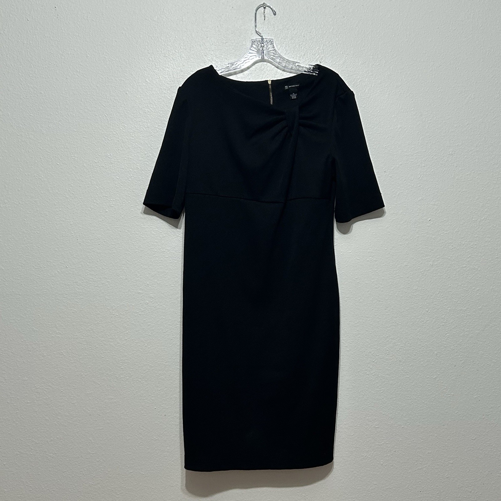New Directions Black Short Sleeve Textured Sheath Dress Zipper Back Womens Sz 16