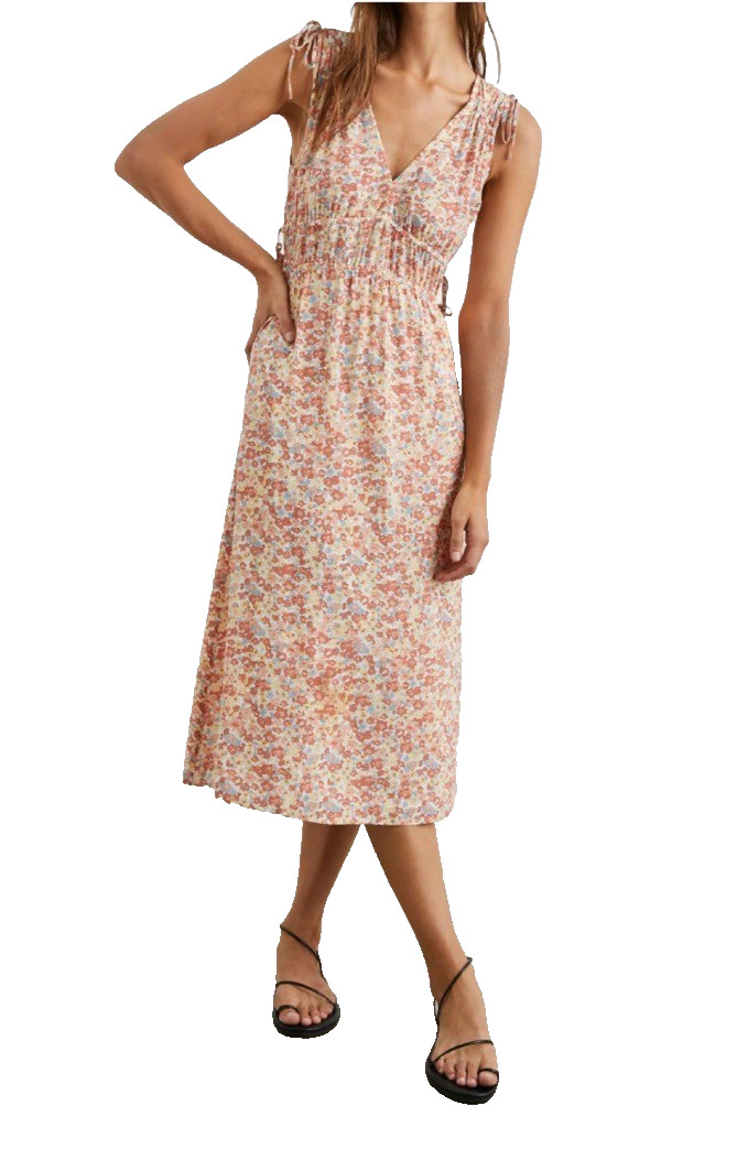 Rails $228 Constantine Sleeveless Cinched Waist Midi Dress Orange Wildflower S