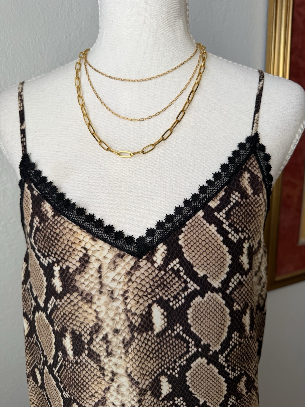 23- The Kooples Snakeskin Print Silk Midi Slip Dress Size 1 (Sm) NWT Lace Trim