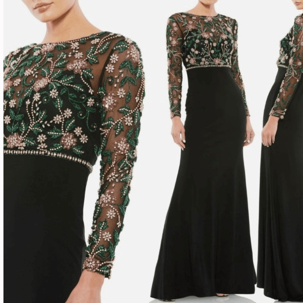 Mac Duggal 67870 BEADED ILLUSION HIGH NECK TRUMPET GOWN Black Multi Size 20