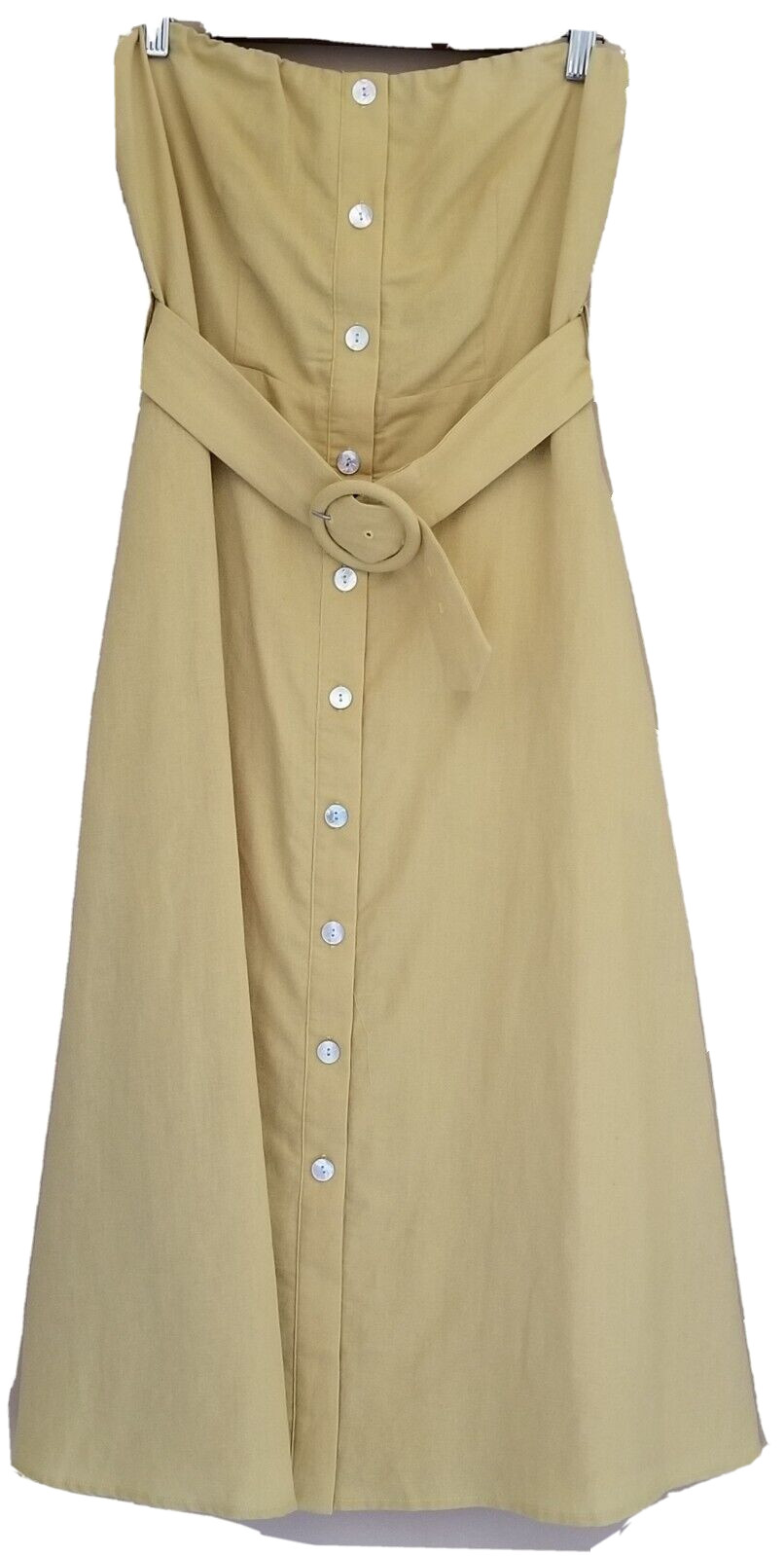 CAPULET Zip Back Closure Strapless Belted Side Pockets Midi Linen Blend Dress S
