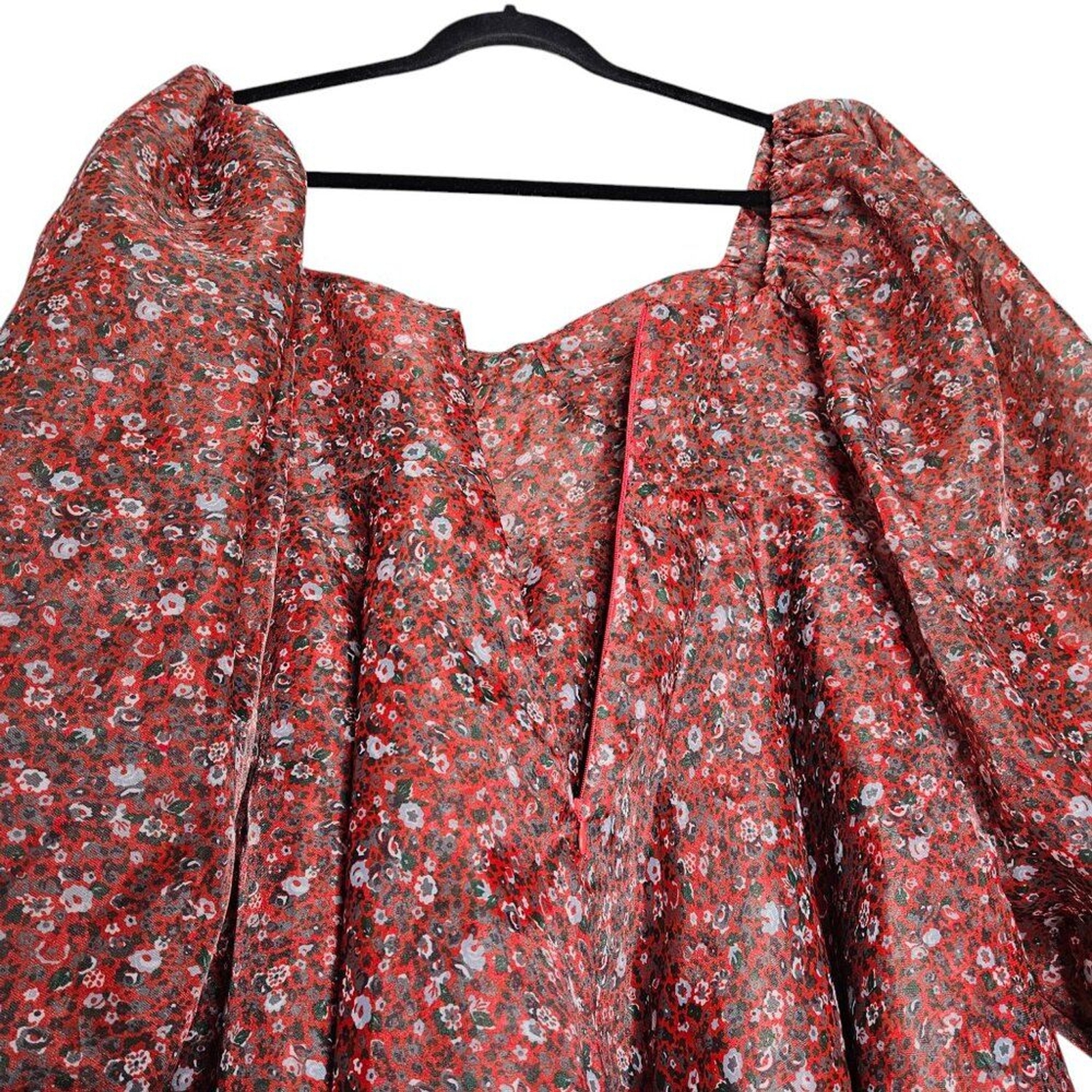 Selkie Princess Crimson Darling Red Floral Puff Sleeve Organza Mini Dress Size S