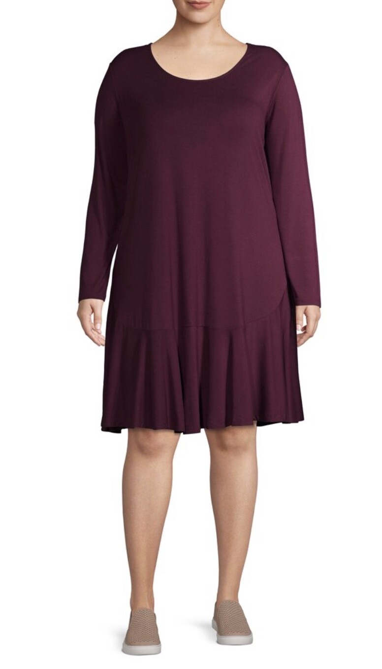 NEW Terra Sky Womens Burgundy Long Sleeve Peplum Dress 1X 2X 3X 5X Stretch Knit