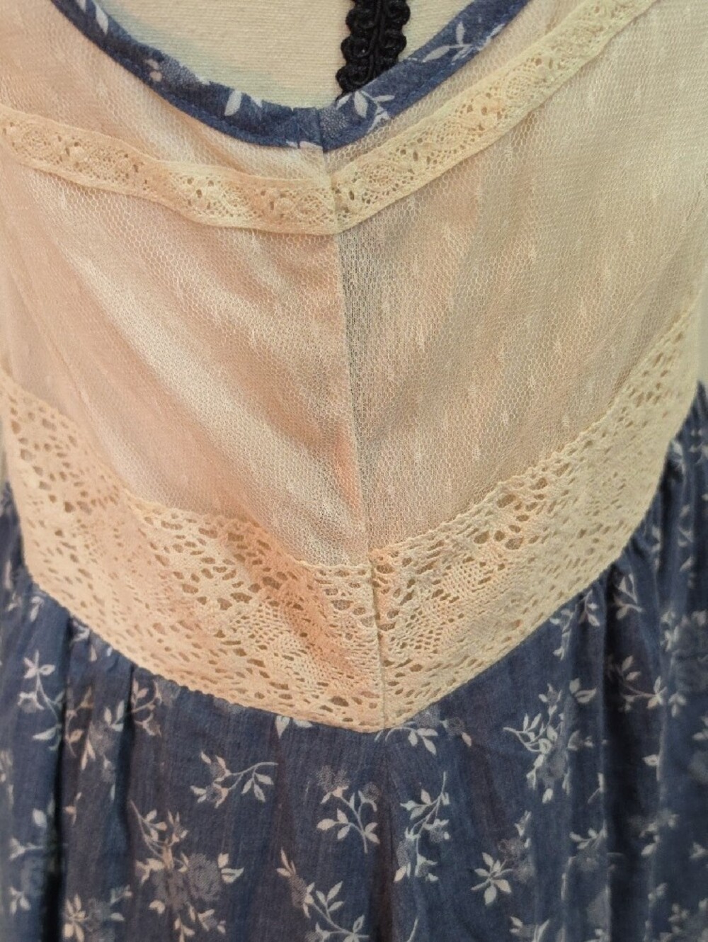 RYU Boho Cottagecore Blue Floral Lace-Up Corset-Back V-Neck Sundress – Size M