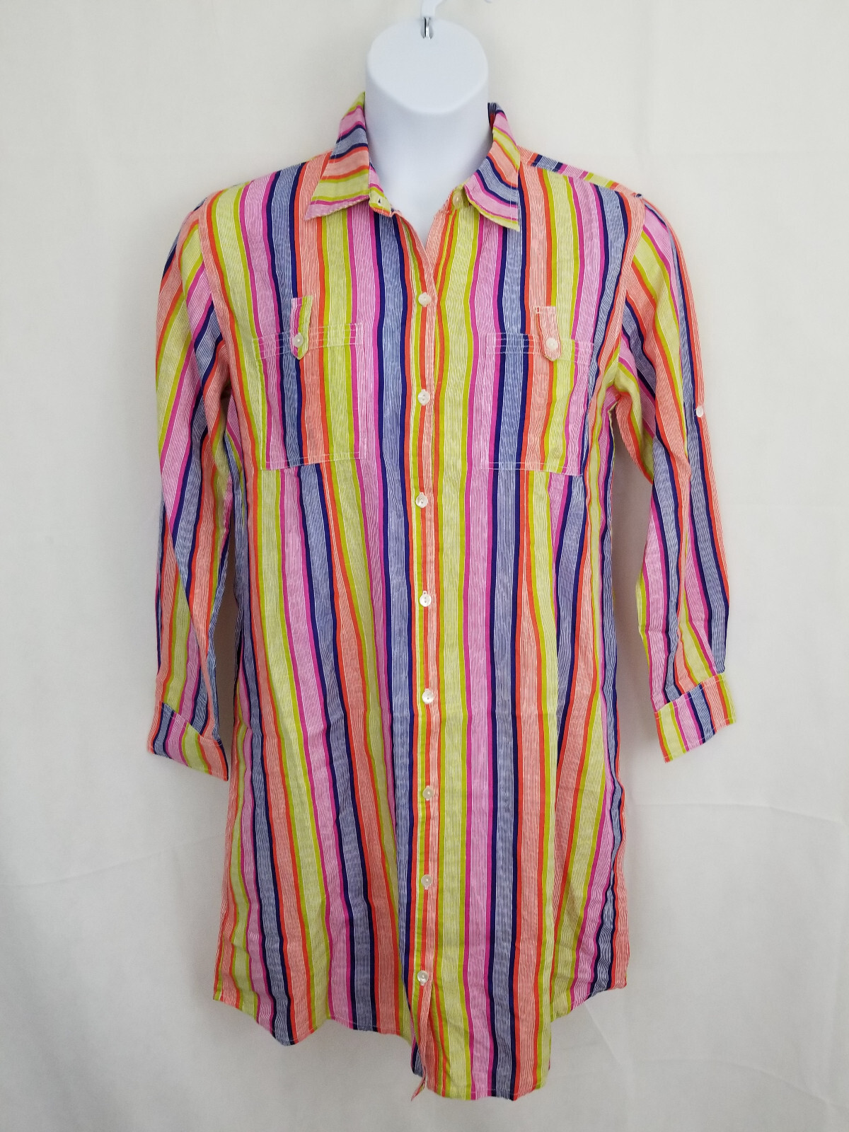 ROBERTA ROLLER RABBIT Womens Shirt Dress Sz LARGE Stripe RAYA Border Linen Beach