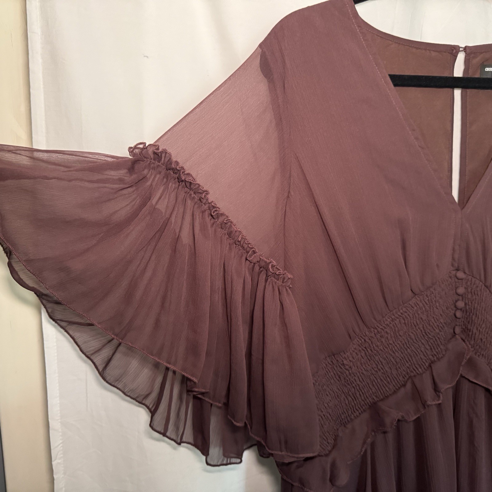 ASOS DESIGN Maternity Flutter Sleeve Midi Dress Chiffon Maroon Burgundy Size 14