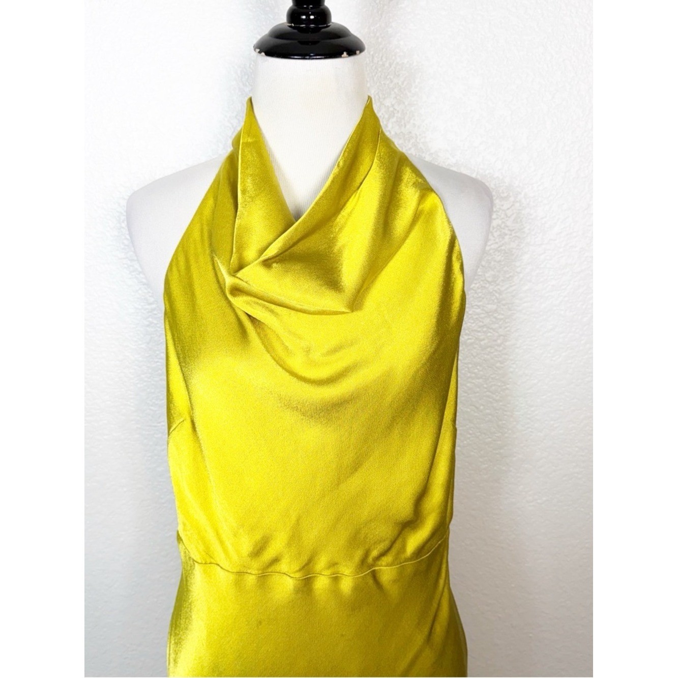 Shona Joy NWT Size 10 Sofia High Cowl Neck Open Back Maxi Dress Gown in Lime