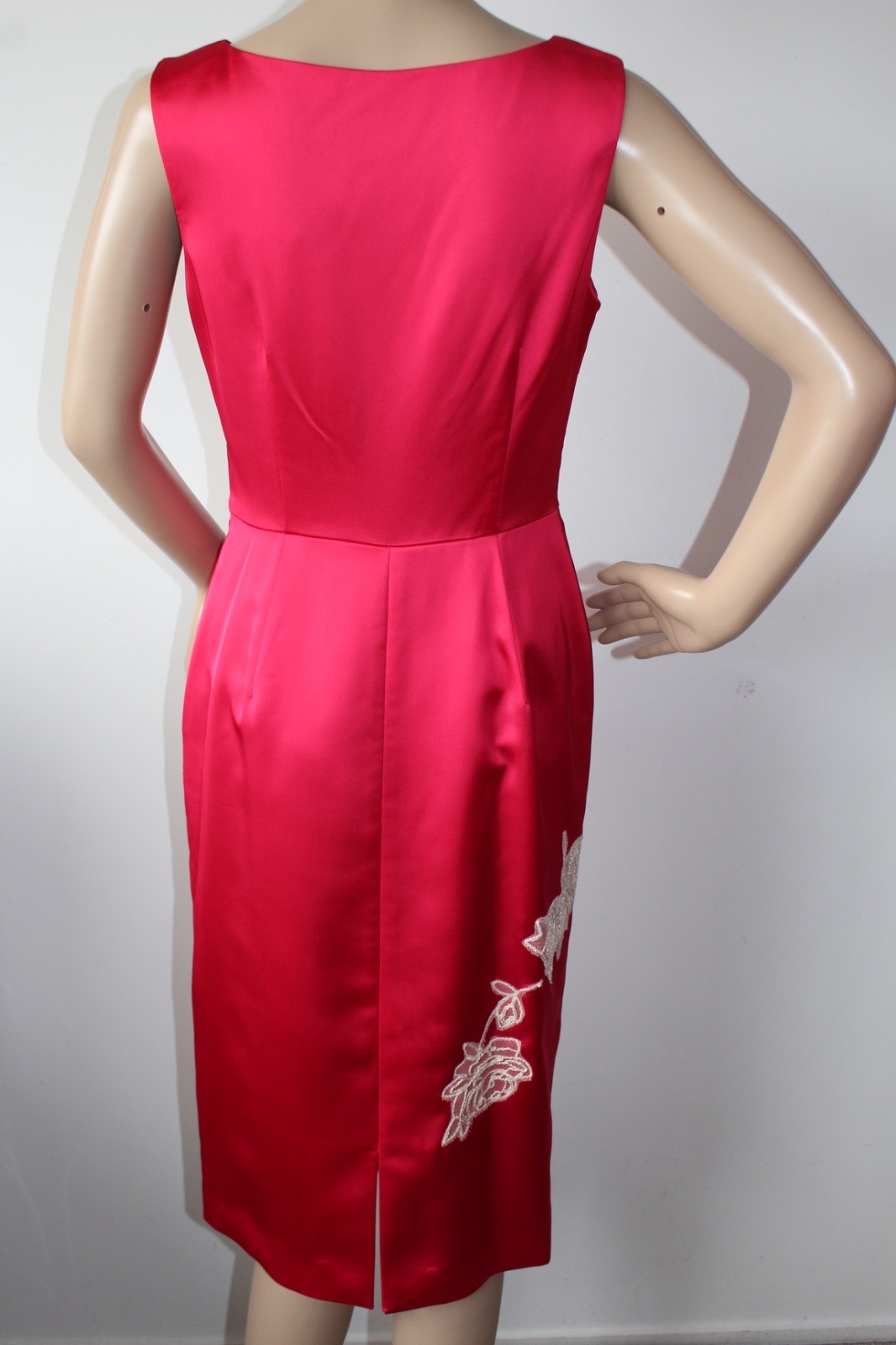 Coast Deep Pink Satin Dress Embroidered Lace Appliqué Occasion Party Evening 10
