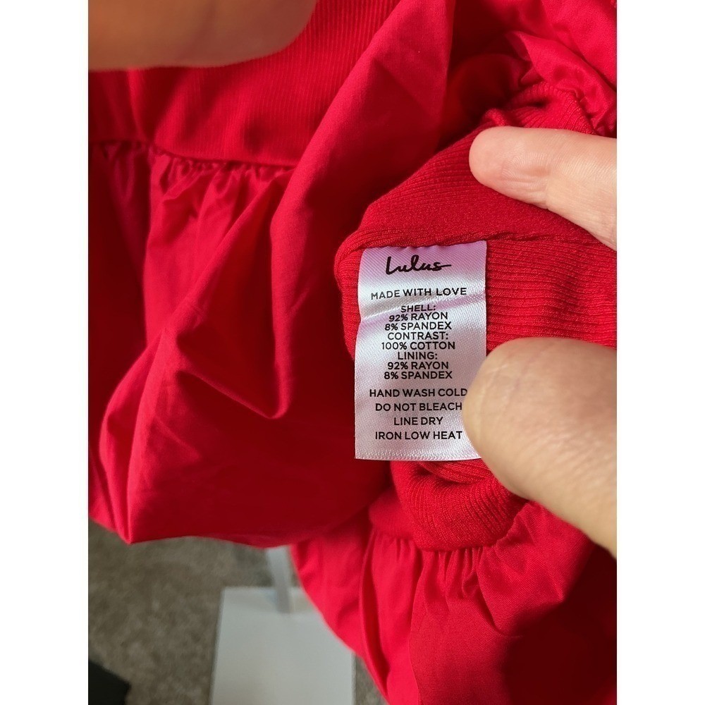 Lulus Red Long Sleeve Drop Waist Mini Dress Bubble Hem Ribbed Knit Large NWT