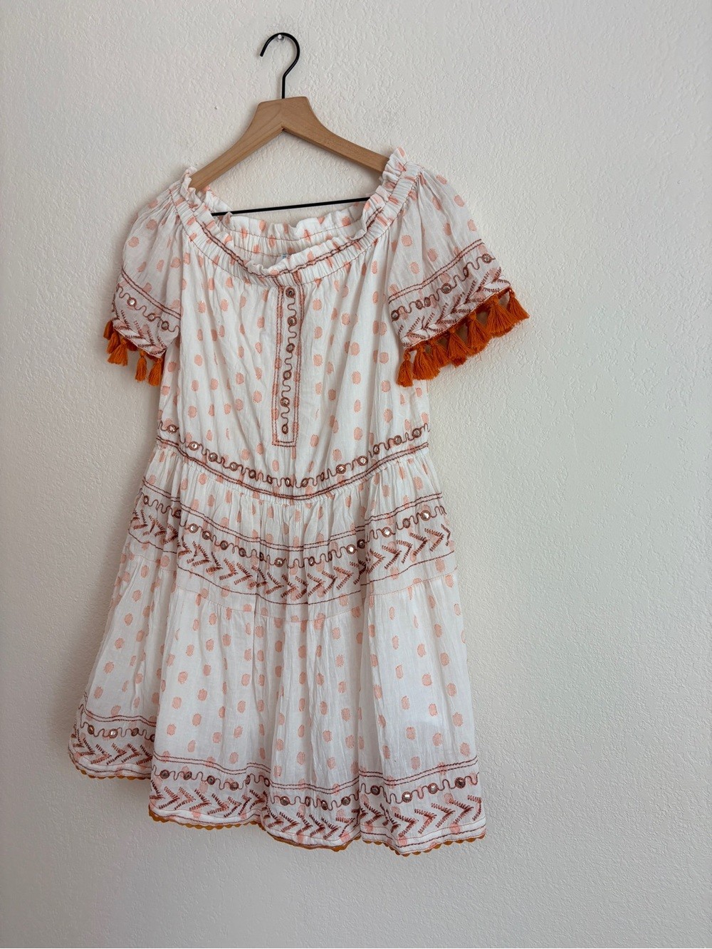 Mer St. Barth Coastal Fringe Mirrored Boho Embroidered Tassel Dress
