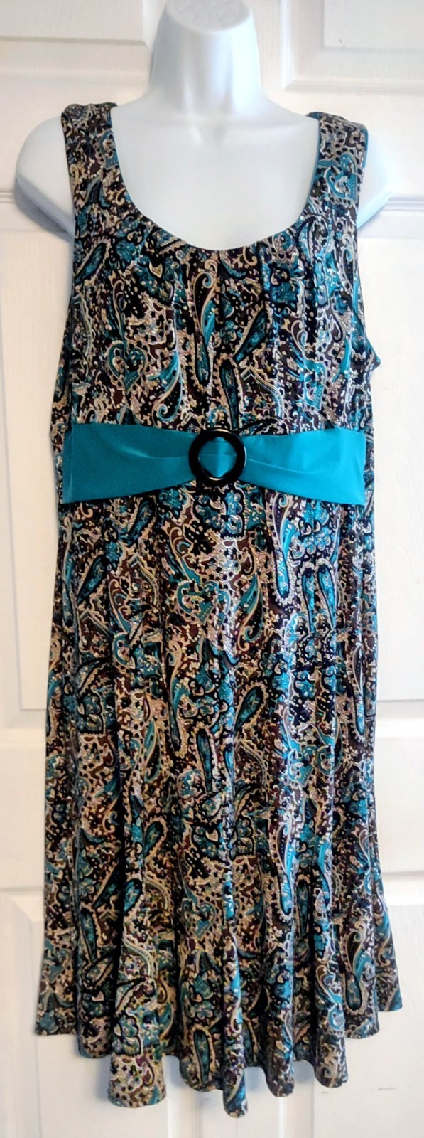 PERCEPTIONS NEW YORK Black, Brown, Tan, Teal, Paisley Sleeveless Dress…
